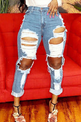 Fashion Ripped Straight Leg Jeans