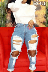 Fashion Ripped Straight Leg Jeans