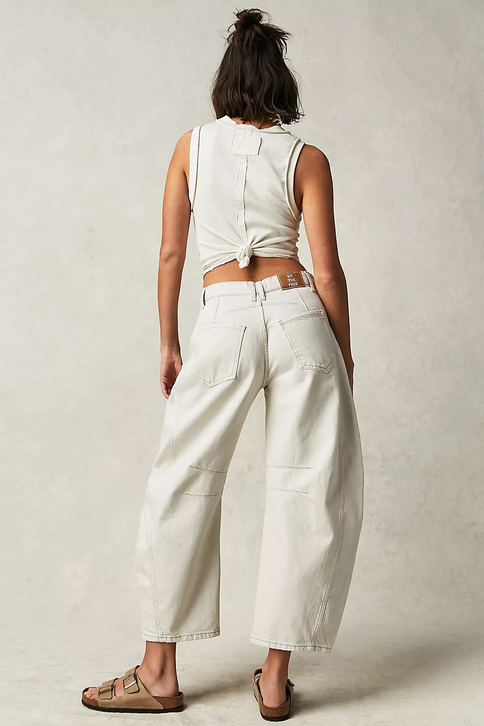 Casual Loose Wide-Leg Pants Mid-Waist Washed Denim Trousers