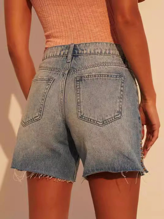 High-Waisted A-Line Denim Shorts