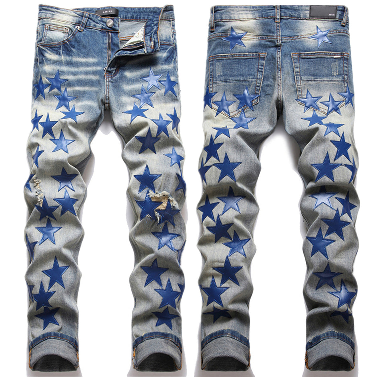 Blue stars embroidery men jeans