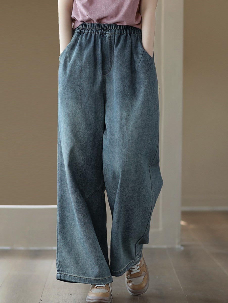 Denim Drawstring Pocket Wide Leg Jeans