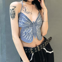 Butterfly Denim Camisole Top