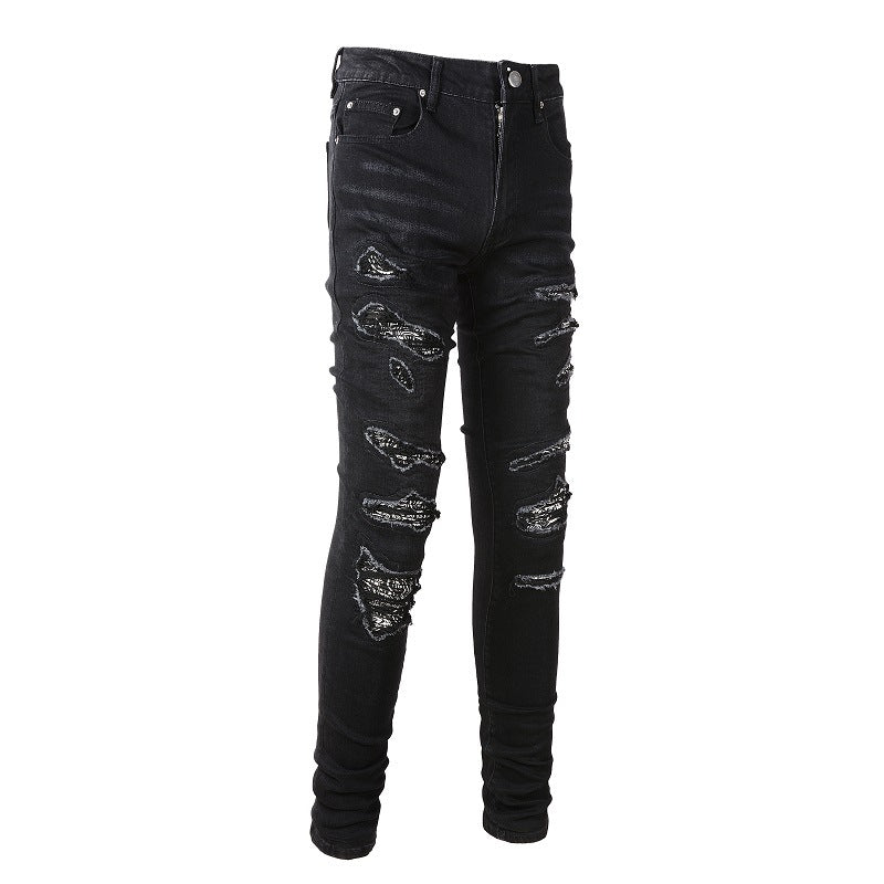 Stylish distressing skinny men jeans