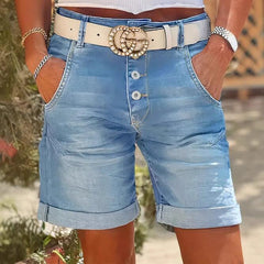 High-Waisted Stretch Straight-Leg Rolled-Up Jeans