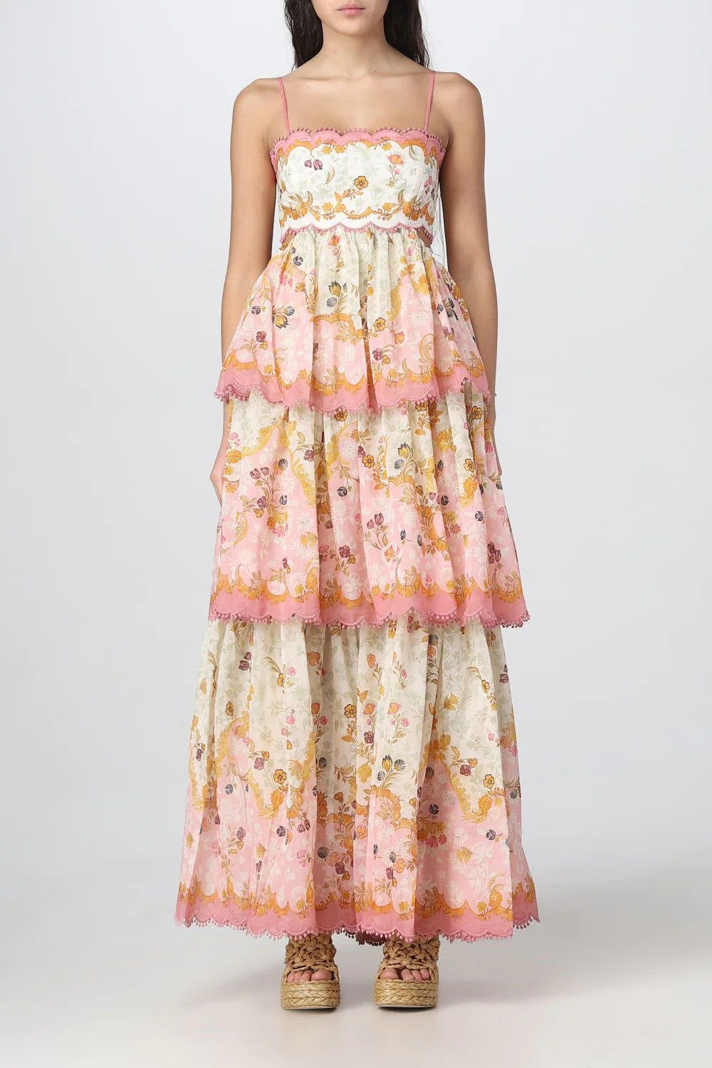 Floral Lace-Trim Midi Dress In Pink Rae Jeans Floral Lace-Trim Midi Dress In Pink Rae Jeans