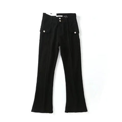 Double waistline black jeans for ladies