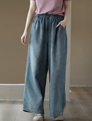 Denim Drawstring Pocket Wide Leg Jeans