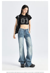 Loose straight-leg flared trousers