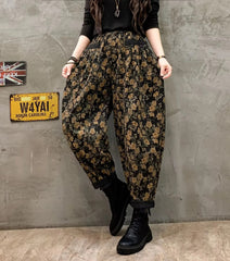 Stilvolle Schwarze Cinched Print Lose Jeanshose Winterhose