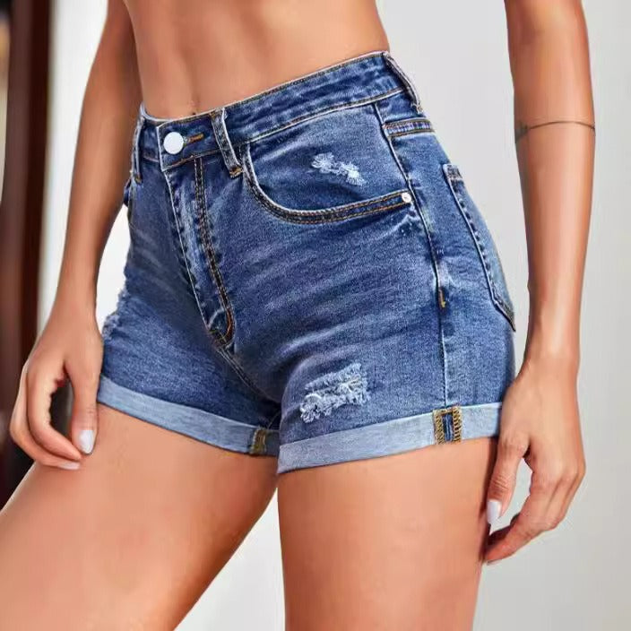 High-Waisted Ripped Stretch Jeans
