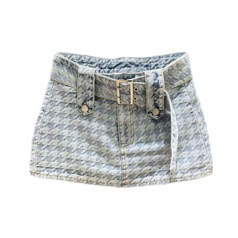 Retro embroidered mini denim skirt  - Light Blue