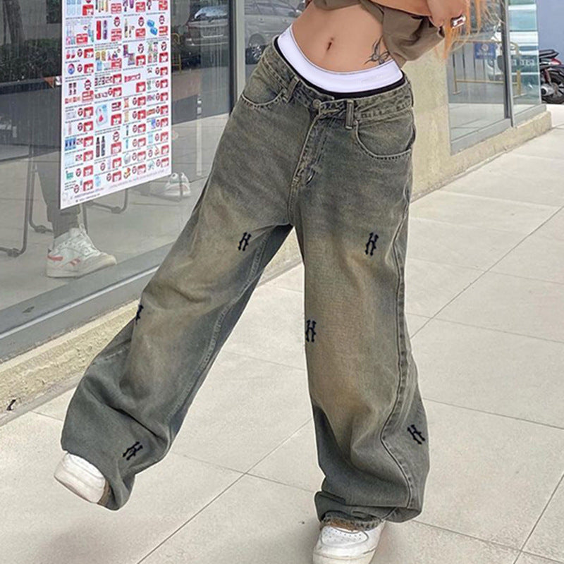Distressed Letter Print Jeans
