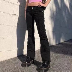 Double waistline black jeans for ladies