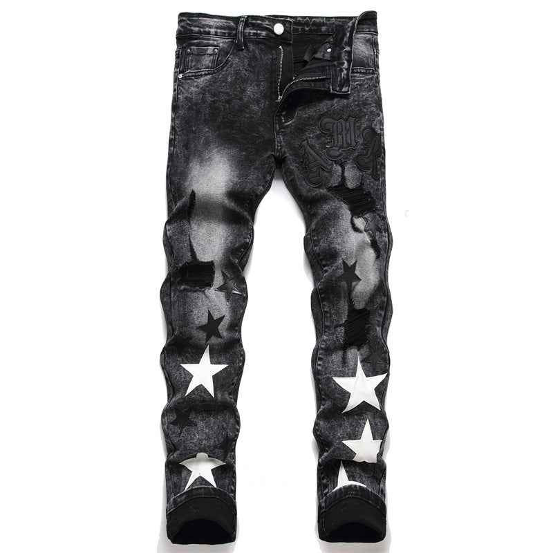 Herrenjeans mit Graffiti-Sternen-Print