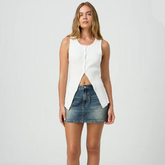 Slim Fit Casual Stretch Washed Denim Skirt