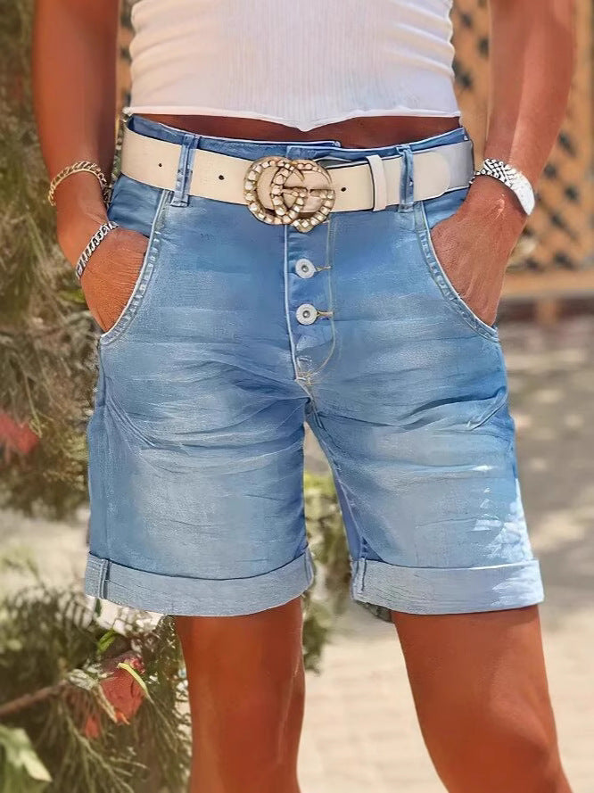 High-Waisted Stretch Straight-Leg Rolled-Up Jeans