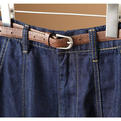 Dark Blue Denim Skirt Elastic Waist Button