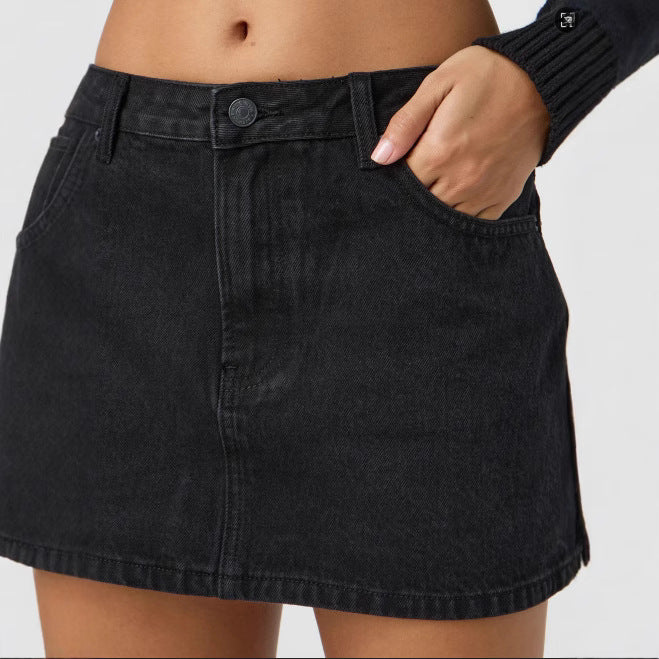Slim Fit Casual Stretch Washed Denim Skirt