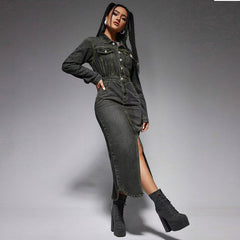 Medium wash monochrome denim dress