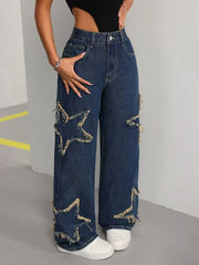 Five-pointed star tassel raw-edge loose straight-leg pants