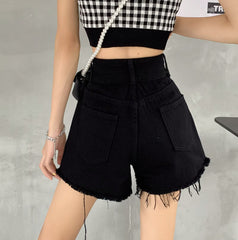 Raw edge high waist A-line wide leg pants