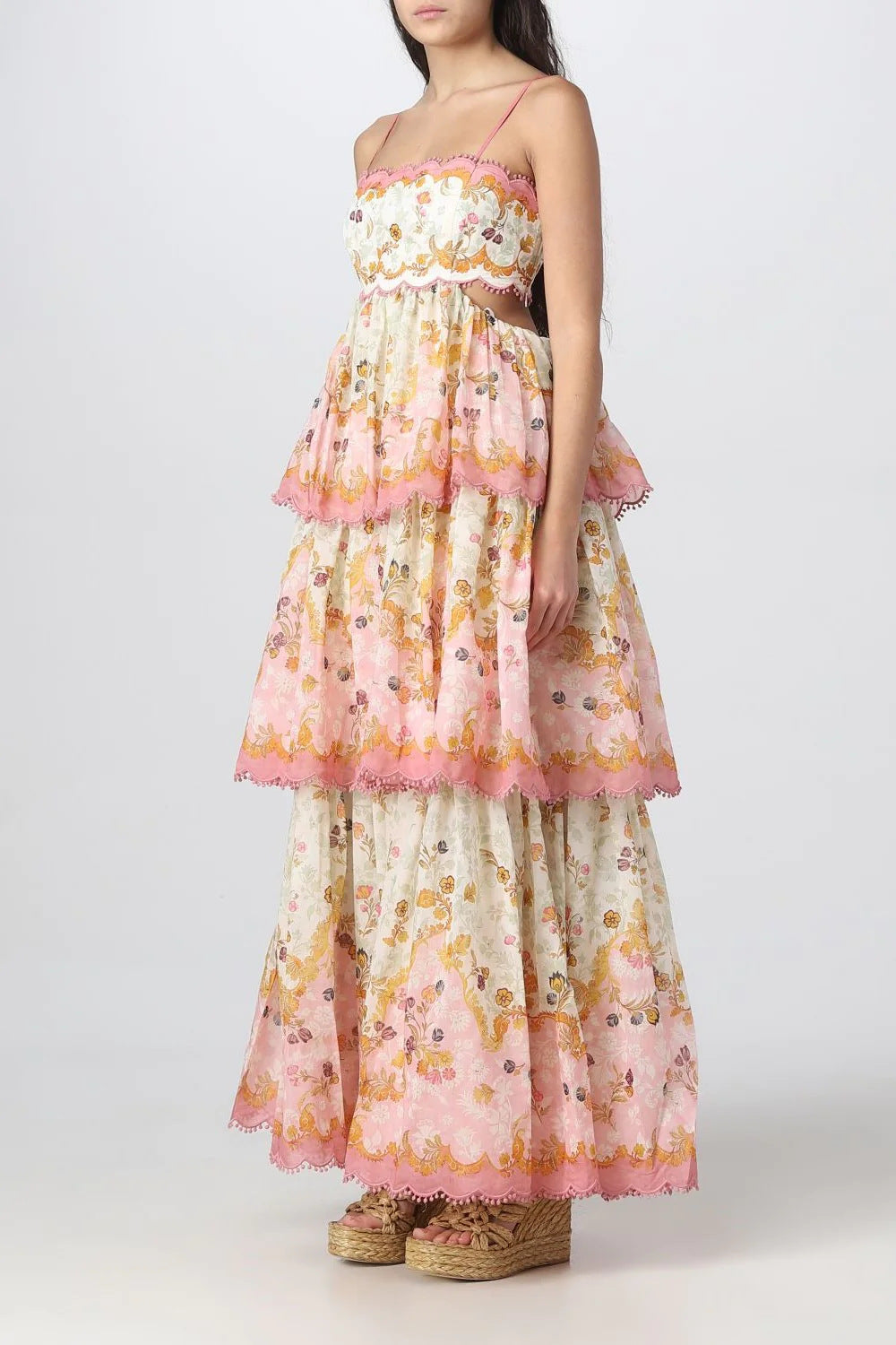 Floral Lace-Trim Midi Dress In Pink Rae Jeans Floral Lace-Trim Midi Dress In Pink Rae Jeans