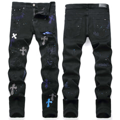 Gold crystal embellished men jeans