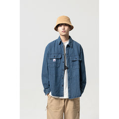 Vertical-stripes street jean jacket for men