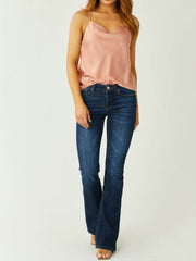 Blue Wash Distressed Stretch Flare Jeans