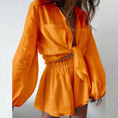 Solid Color Ruffle Shorts and Shirt Set