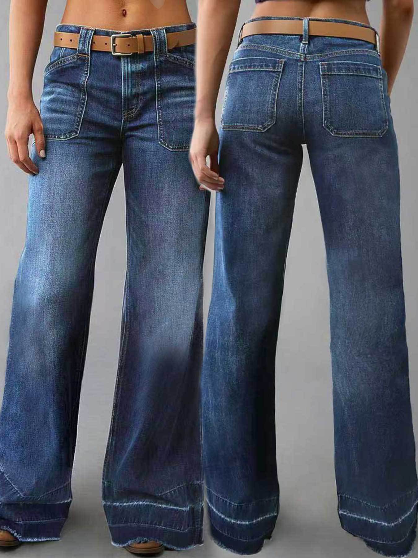 Washed Slightly Flared Patchwork Denim Trousers