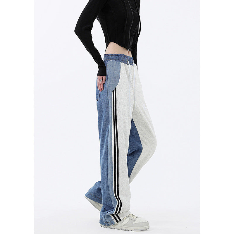 Patchwork Striped Baggy Boyfriend Jeans