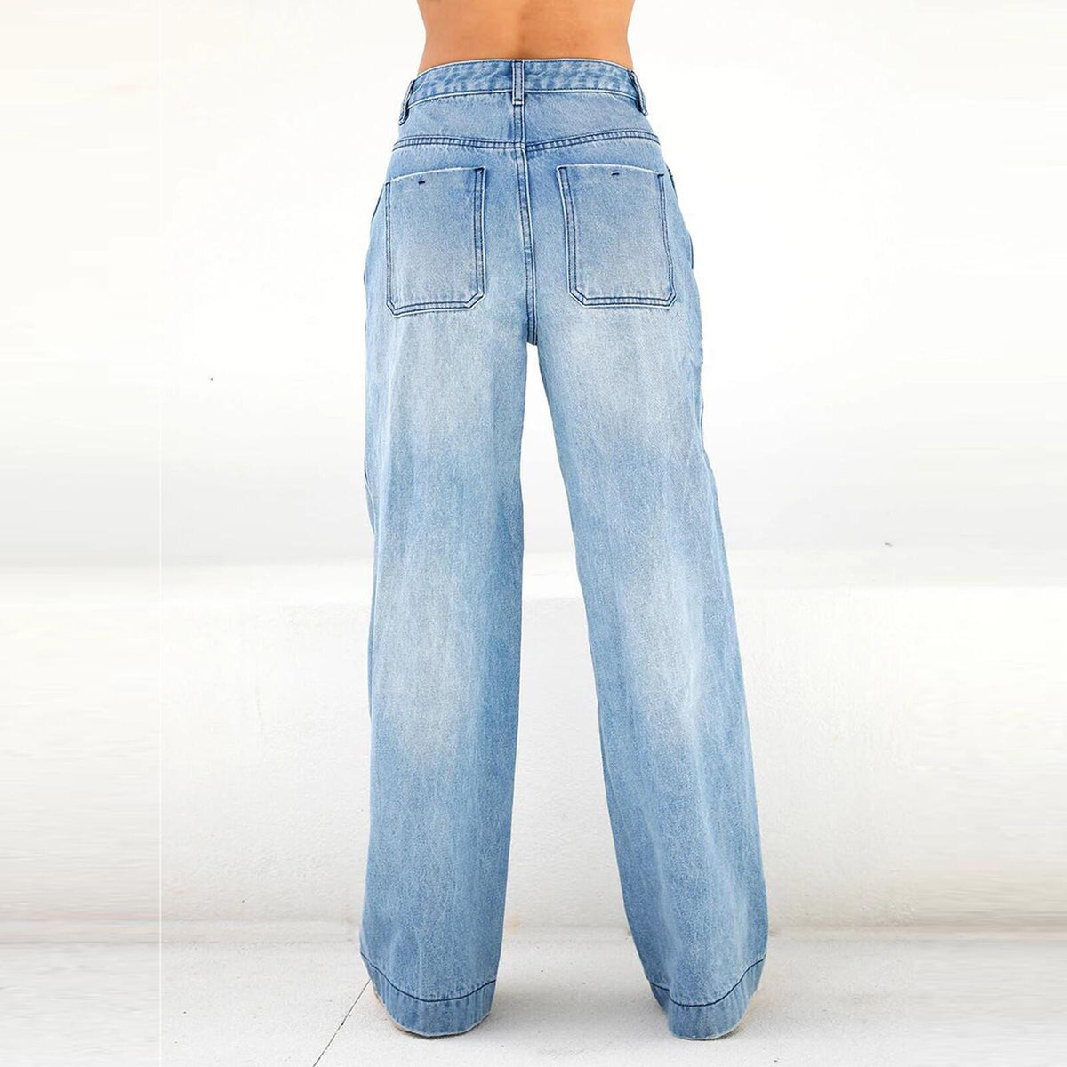 Blaue Y2K-Boyfriendjeans mit hoher Taille und weitem Bein