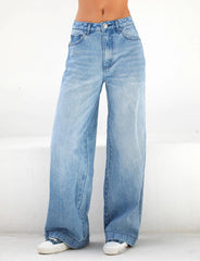 Blue Y2K High Waist Wide Leg Boyfriend Jeans