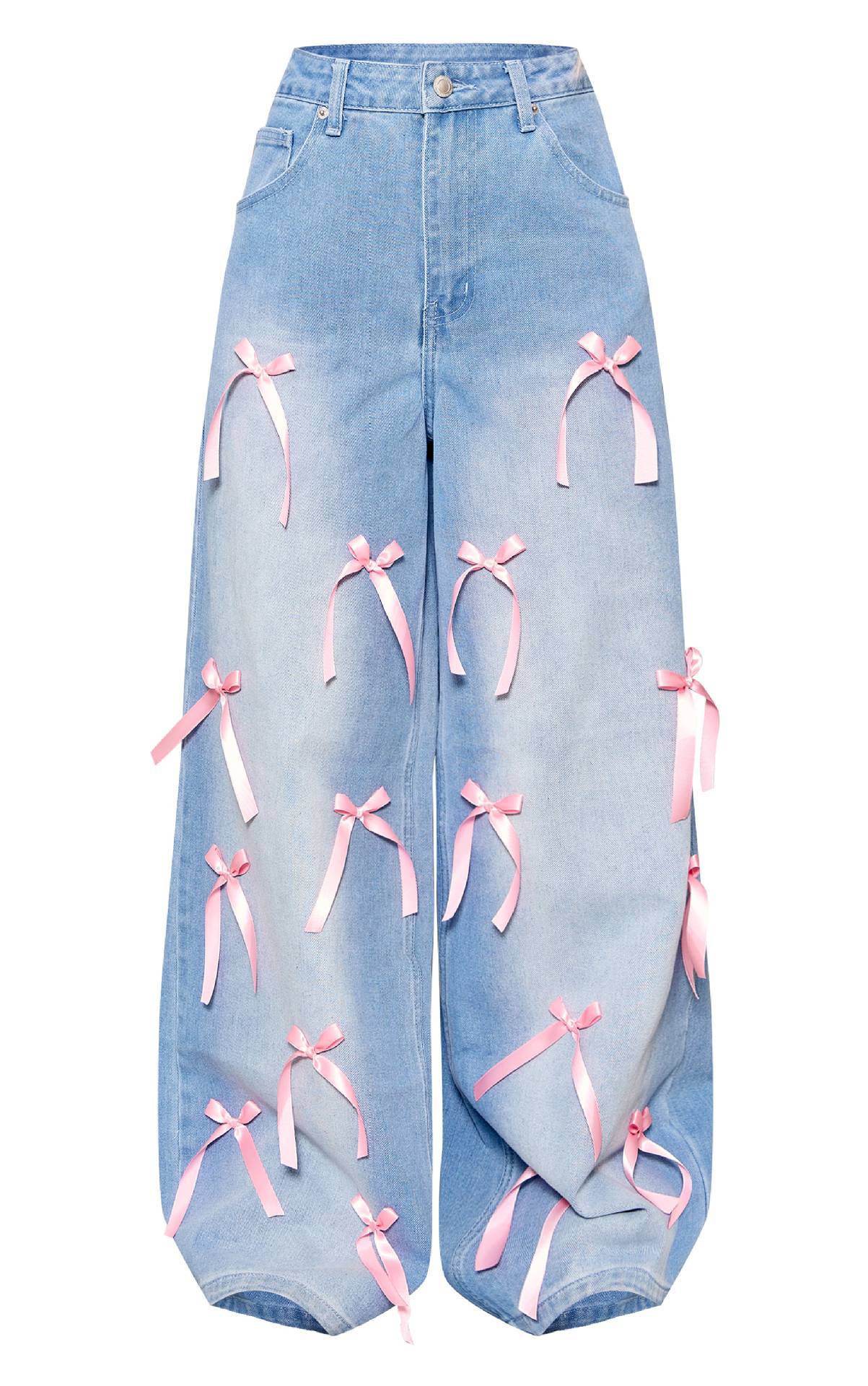 Bow high waist wide leg jeans