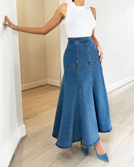 Flare asymmetric women denim skirt