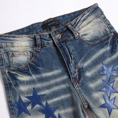 Blue stars embroidery men jeans