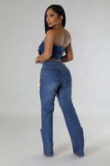 Fashion Ripped Straight Leg Jeans
