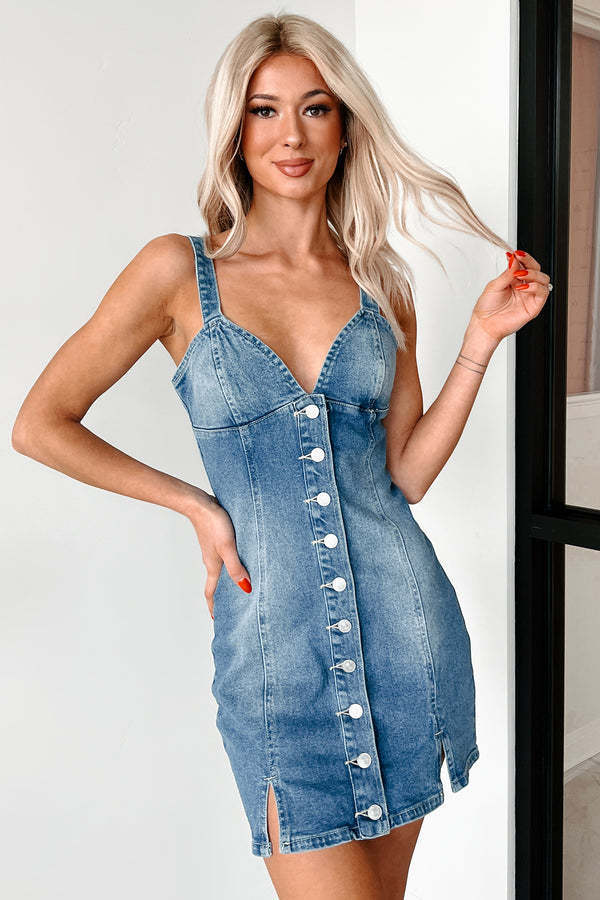 Button-Detailed Denim Midi Dress