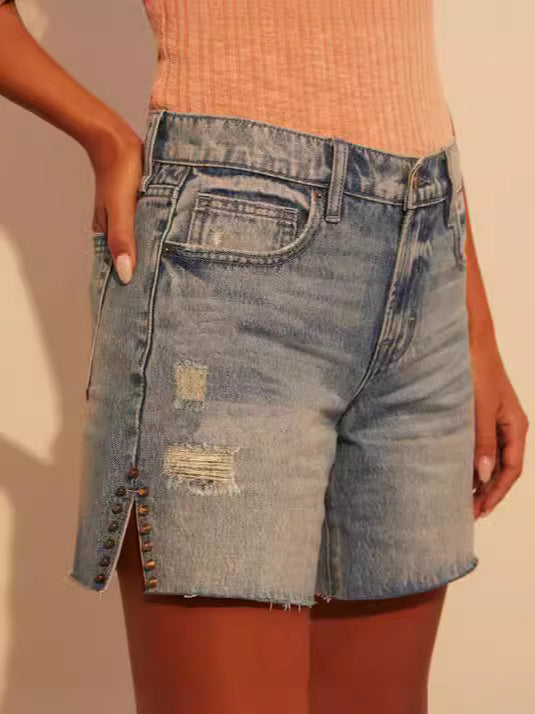 High-Waisted A-Line Denim Shorts