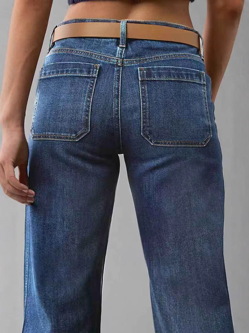 Washed Slightly Flared Patchwork Denim Trousers