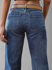 Washed Slightly Flared Patchwork Denim Trousers