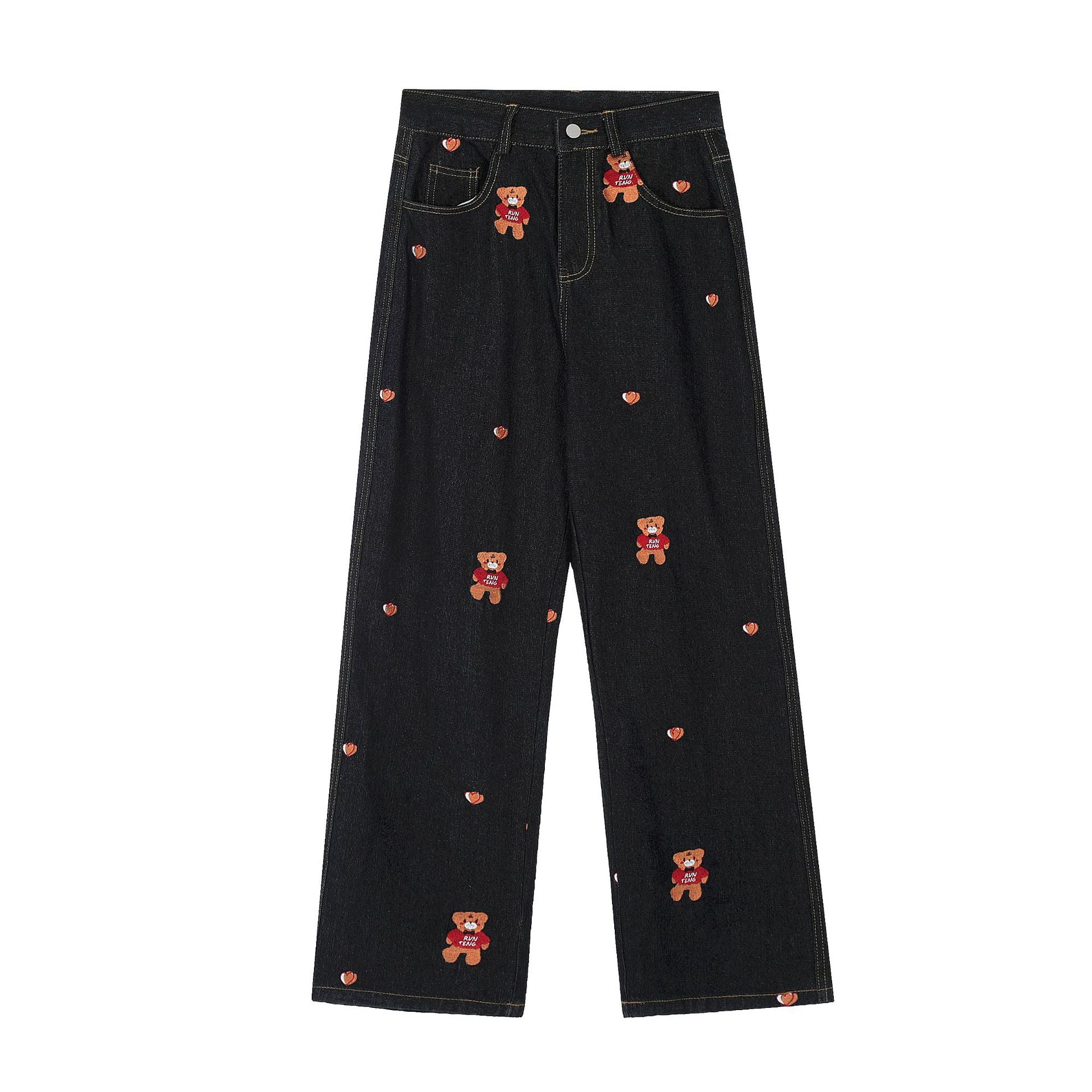 Solid color straight-leg casual jeans