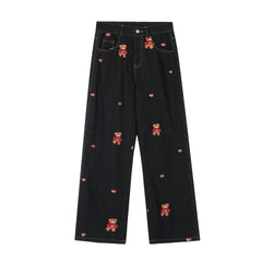 Solid color straight-leg casual jeans