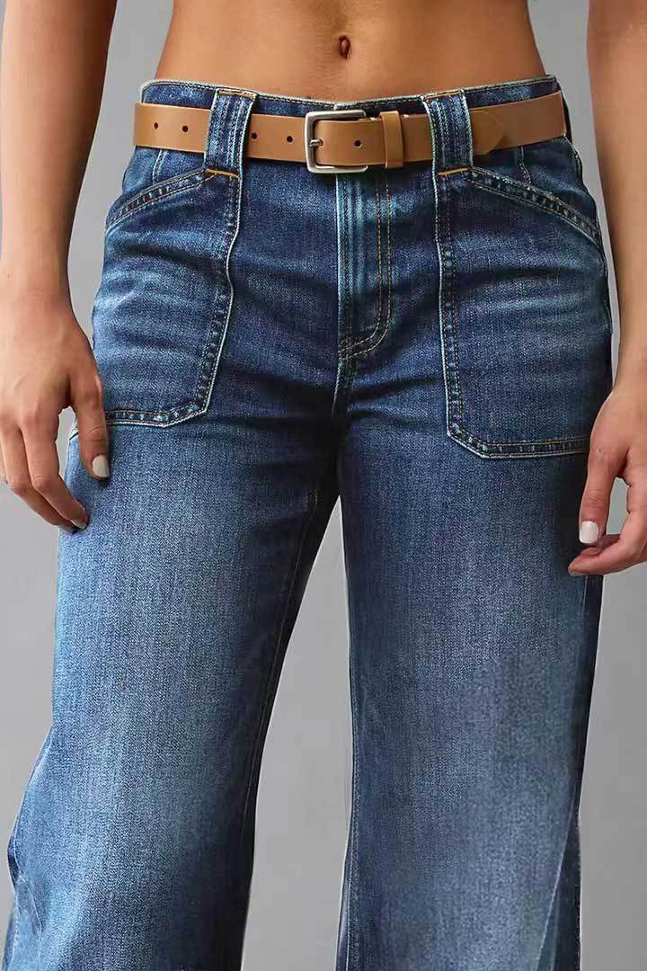 Slim washed flared denim trousers