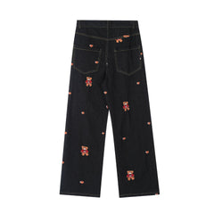 Solid color straight-leg casual jeans