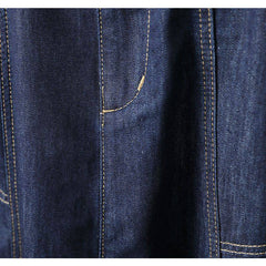 Dark Blue Denim Skirt Elastic Waist Button