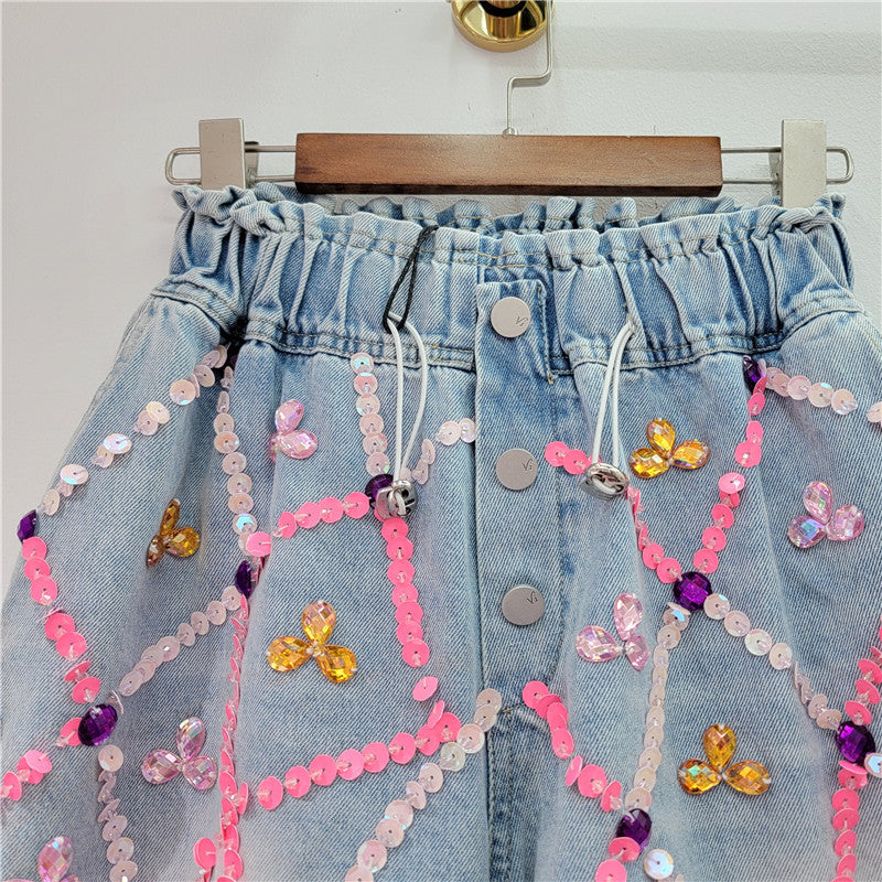 Embellished jean shorts for women