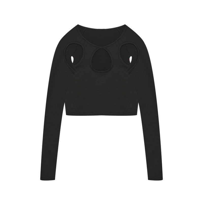 Long-Sleeved Cutout Umbilical Short T-Shirt Top